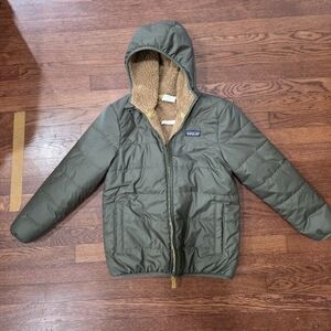 Patagonia Kids Olive Green Puffer Jacket with Hood